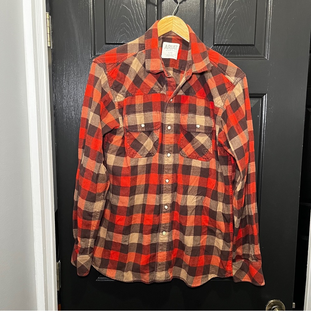 Ariat Men's Red and Brown Plaid Button Down Shirt